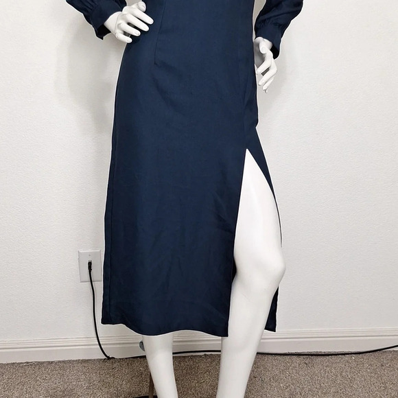 Zara "NEW" Dark Blue Romantic Goth Front Slit Witchy Cocktail Midi Dress Size S - Picture 3 of 9